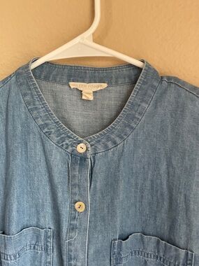 Eileen Fisher Washed Denim Button-Front Shirt Jacket - Light Blue